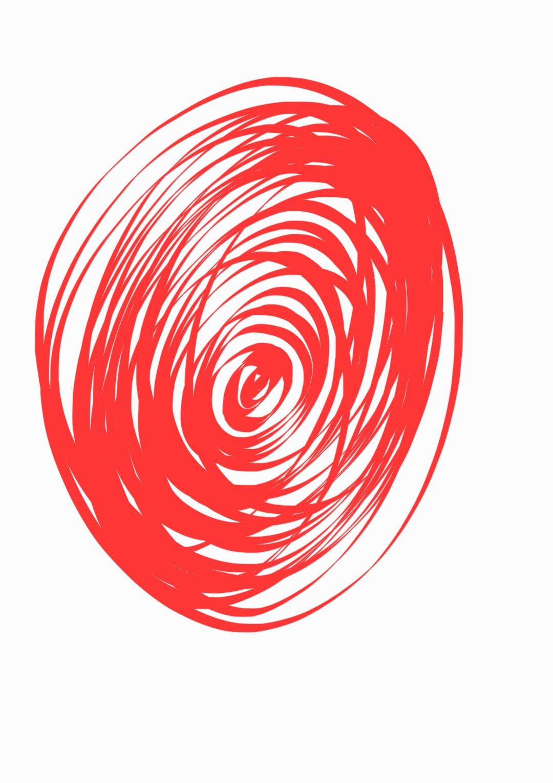 A doodle showing a jumble of concentric oval shapes in red against a white background